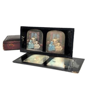 Pair of Tinted Stereo Daguerreotypes in original leathered box