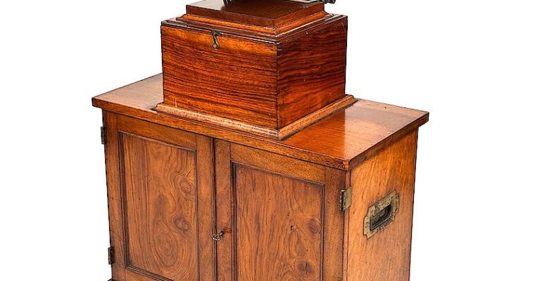 Boxed Stereoscope ‘The Achromatic Table Stereoscope’ with Original Large Storage Base with Double Doors