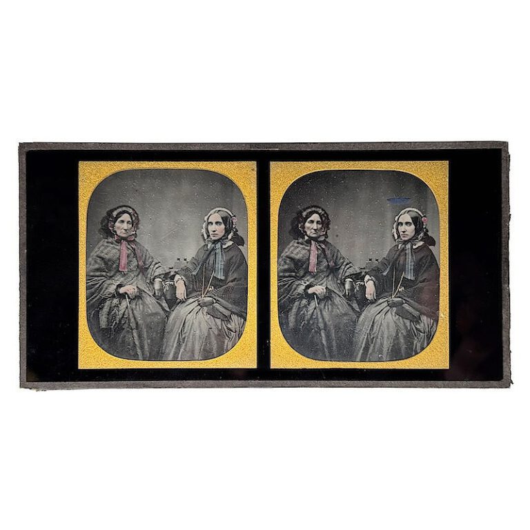 Stereo Ambrotype of two women with a Brewster Stereoscope