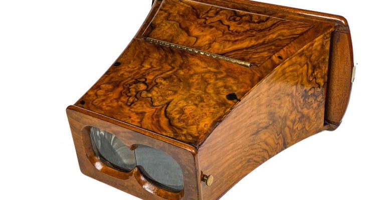 Brewster Stereoscope, Burl Walnut, Prismatic Lenses