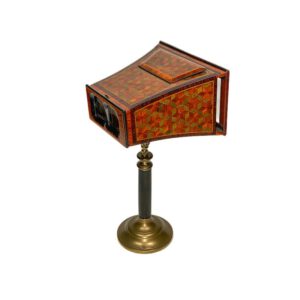 Brewster Stereoscope on Stand, Rich Marquetry, Prismatic Lenses, Luxe