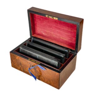 Set of stereo Autochromes in burl walnut box