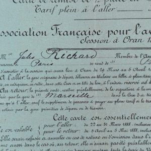 Personal travel documents ‚Congrès d’Oran‘ of Jules Richard (D078)