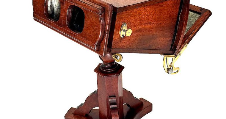 Brewster Stereoscope on Stand, Walnut, Prismatic Lenses