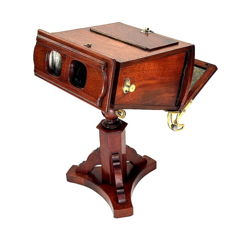Brewster Stereoscope on Stand, Walnut, Prismatic Lenses
