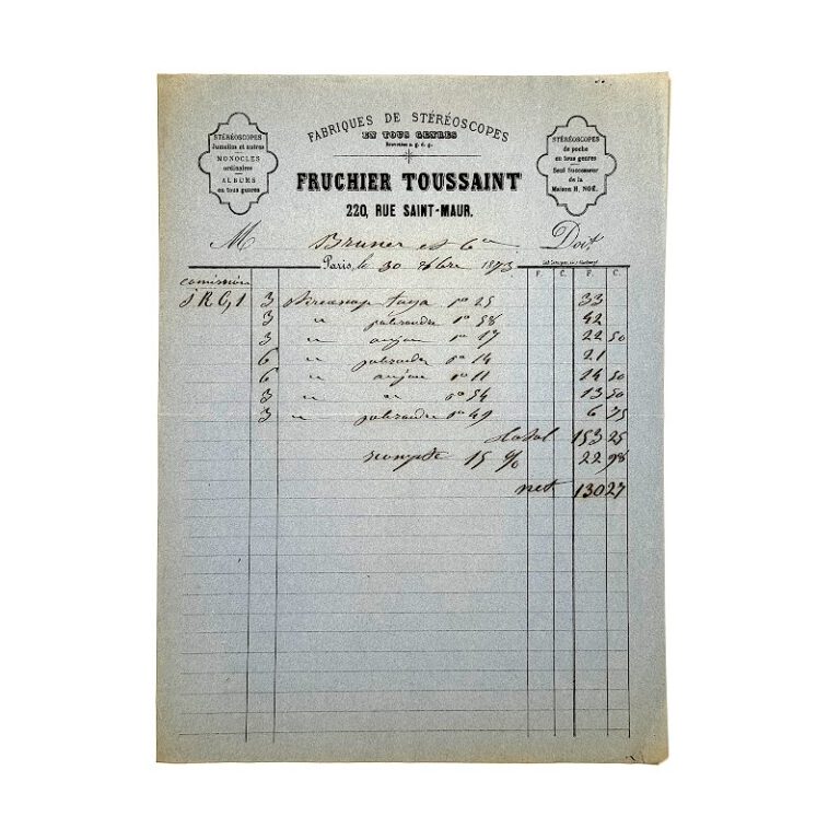 Early invoice for stereoscopes