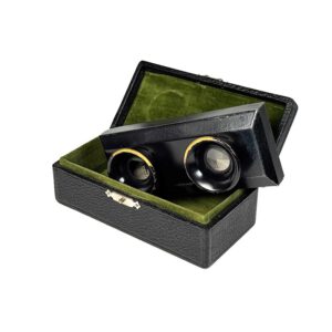 Foldable Stereoscope ‚en tôle vernie noire‘, Metal, with Original Storage Box