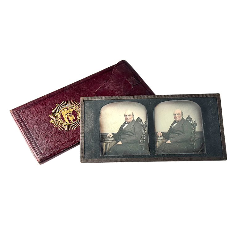 Tinted Stereo Daguerreotype in original leather case