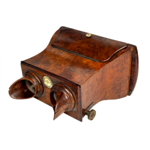 Brewster Stereoscope, Claudet Patent, Burl Walnut with Matching Card Storage Box (SH185)