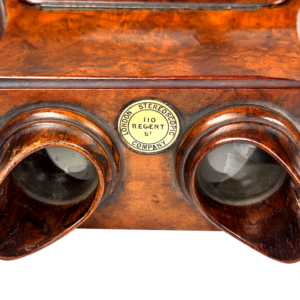 Brewster Stereoscope, Claudet Patent, Burl Walnut with Matching Card Storage Box (SH185)