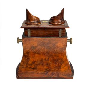 Brewster Stereoscope, Claudet Patent, Burl Walnut with Matching Card Storage Box (SH185)