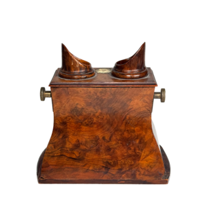 Brewster Stereoscope, Claudet Patent, Burl Walnut with Matching Card Storage Box (SH185)